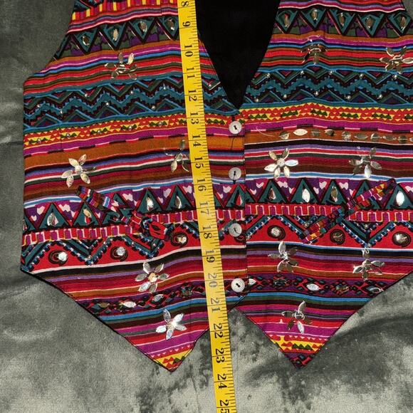 Vintage Fashion Passport Vest Women’s Medium Multi Aztec Pockets Embellished 80s - Picture 6 of 8